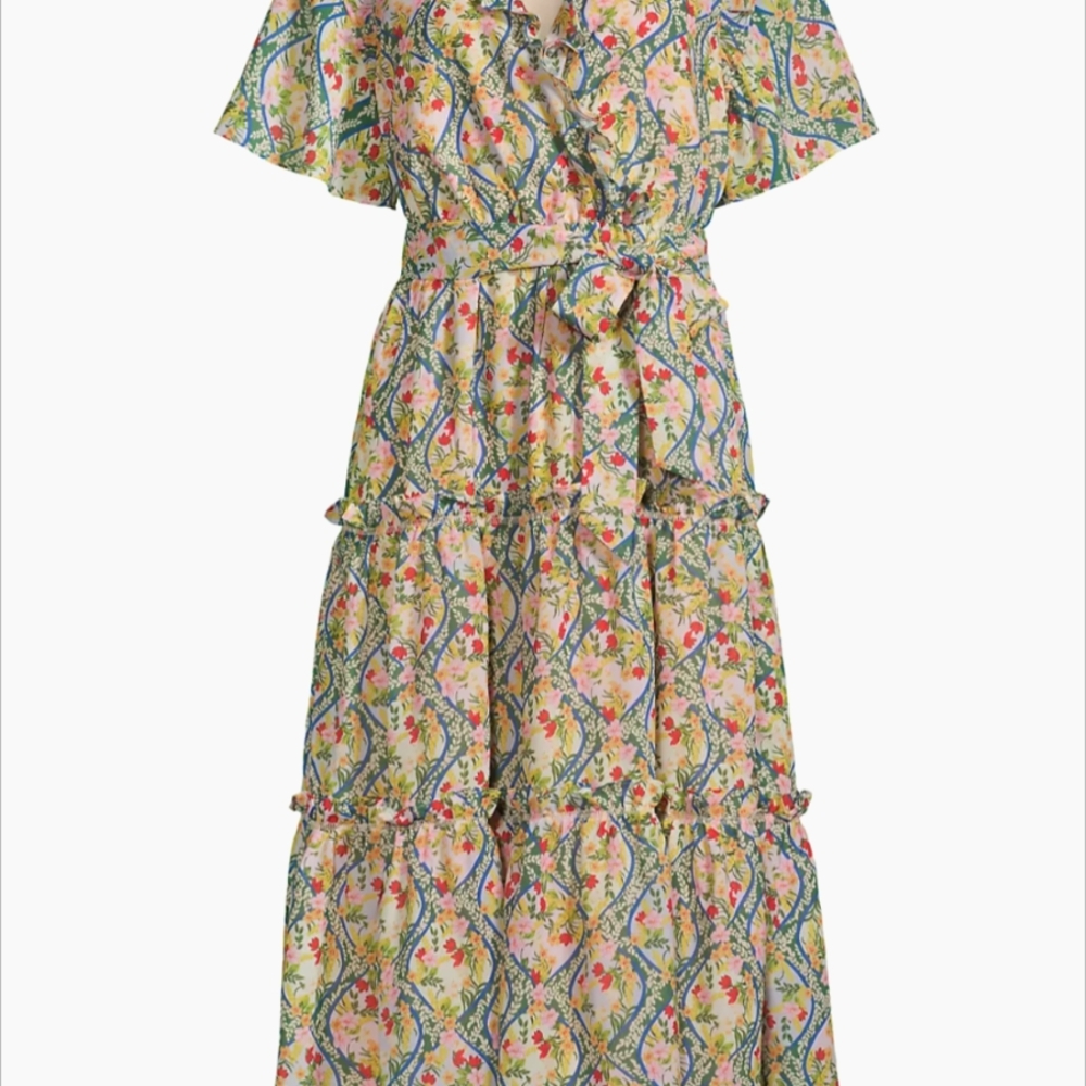 Rachel Parcell Floral Midi Dress in Yellow, Green, Pink